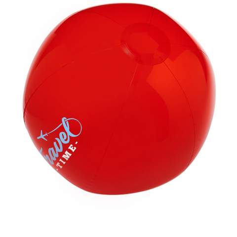 Single colour transparant inflatable beach ball. When inflated the beach ball has an diameter of 25 cm, deflated it is 35 cm. The required warning text is printed around the safety valve. Large print area on the panels for maximum logo visibility. Compliant with EN-71, REACH and POP regulation.