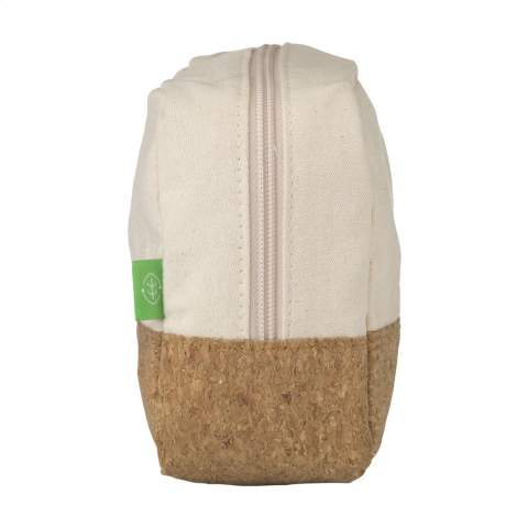 WoW! Toiletry bag made from natural materials: organic canvas and cork. With zipper, handy carrying strap and lined with watertight PEVA.