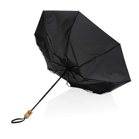 No greenwashing, but telling a true story about sustainability! This Impact umbrella is made with 190T RPET pongee with AWARE™ tracer. With AWARE™, the use of genuine recycled fabric materials and water reduction impact claims are guaranteed, by using the AWARE disruptive physical tracer and blockchain technology. Save water and use genuine recycled fabrics. With the focus on water 2% of proceeds of each Impact product sold will be donated to Water.org. This automatic umbrella opens and closes with the touch of a button to keep you dry in any weather. Metal frame, fibreglass ribs with beautiful bamboo handle. Stormproof. This umbrella canopy is made of 7,3 PET bottles (500ml).  Water savings are based on figures when compared to conventional fibre. This calculated indication is based on reliable LCA data as published by Textile Exchange in their Material Snapshots 2016.<br /><br />UmbrellaMechanism: Automatic Open/Close<br />IsStormproof: true