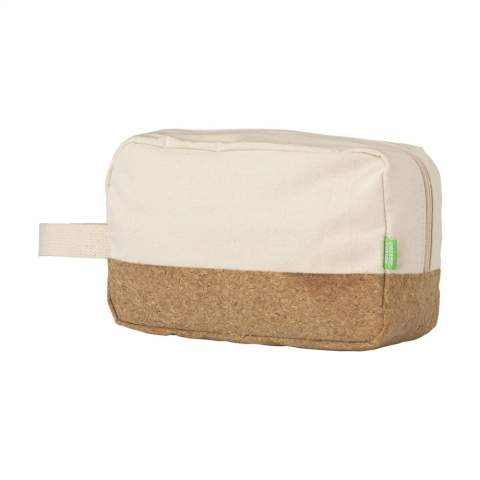 WoW! Toiletry bag made from natural materials: organic canvas and cork. With zipper, handy carrying strap and lined with watertight PEVA.