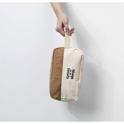 WoW! Toiletry bag made from natural materials: organic canvas and cork. With zipper, handy carrying strap and lined with watertight PEVA.