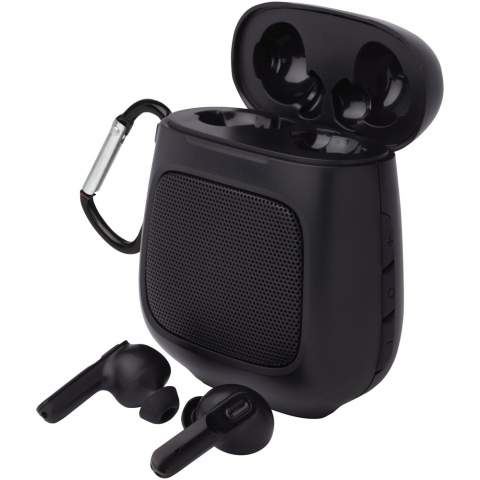 The Remix combines True Wireless earbuds with a Bluetooth® speaker. Once the earbuds are removed from the case they automatically power on and sync to each other. The carrying case also functions as a charging station for the earbuds, as well as a Bluetooth® speaker. The case can charge the earbuds from 0 to 100% four times on a single charge, and the earbuds can be used for at least 4 hours before re-charging is needed. The ergonomic design of the earbuds keeps them comfortably and securely in place when on the go. It takes approximately 2 hours to charge the earbuds and speaker from 0 to 100%. Both the earbuds and speaker have a built-in microphone and music controls for receiving or making phone calls. Bluetooth working range is 10 meters. Medium and Large eartips are included. Delivered in a premium gift box.