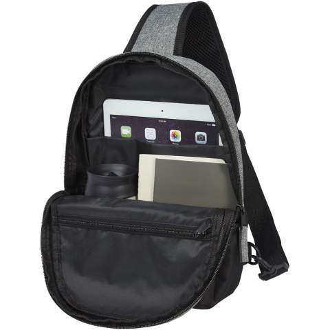 Made from 100% recycled materials on the exterior, the two-tone GRS recycled sling features 1 zippered front pocket, plus a zippered main compartment containing a 12" tablet sleeve. It also has a zippered inner pocket for safe keeping, and with its fully adjustable and padded shoulder strap it's comfortable to carry around.
