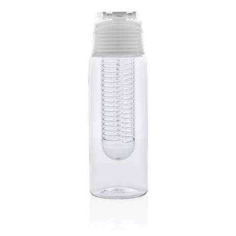Trendy infuser bottle to flavour your water with your favourite fruit or herbs. The body is made out of tritan material so it is scratch proof and durable. The lid is made out of ABS and has a locking system so you can take your flavoured water wherever you go. Capacity 700 ml.