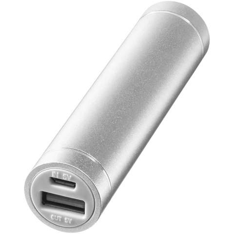 Bolt 2200 mAh power bank. The 2200 mAh battery capacity provides enough power to charge a mobile device or tablet. Power bank charges in 2 hours with included USB cable. Includes white carton box. Aluminium. 