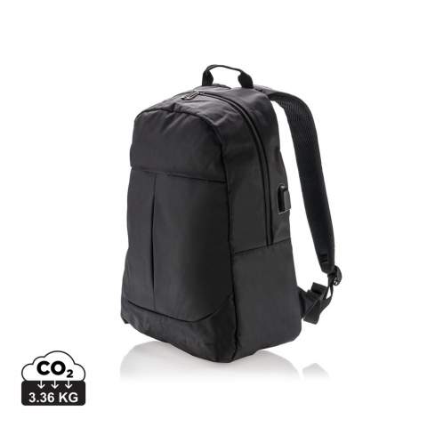 Stay connected while you’re on the go with this functional 600D polyester 15” laptop backpack with USB output. Just connect any powerbank into the usb input and charge your gear on the side USB output!<br /><br />FitsLaptopTabletSizeInches: 15.0<br />PVC free: true