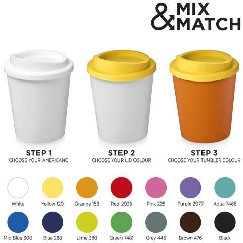 Compact, double-wall insulated tumbler with twist-on lid. Fits under most coffee makers. Volume capacity is 250 ml. Mix and match colours to create your perfect mug. Made in the UK. Packed in a home-compostable bag. BPA-free.