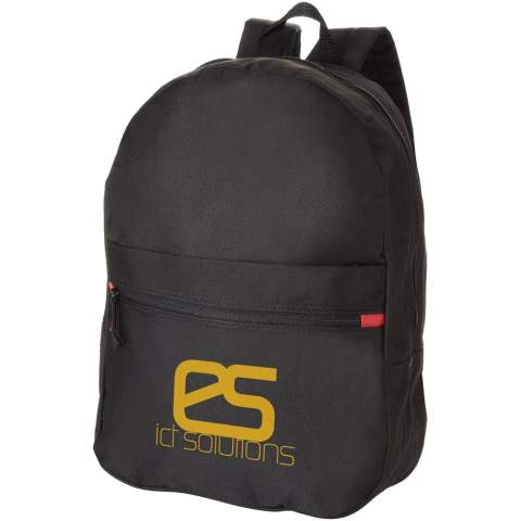 The Vancouver backpack is a simple backpack with many options for printing a logo or other corporate message. The bag is made of 600D polyester, a strong material suitable for high quality backpacks. The bag has a zippered main compartment for the large items, while the zippered front pocket is useful for the smaller items. Thanks to the adjustable padded shoulder straps, this backpack fits every adult or child. Next to this, the Vancouver backpack is easy to carry via the top carry handle.