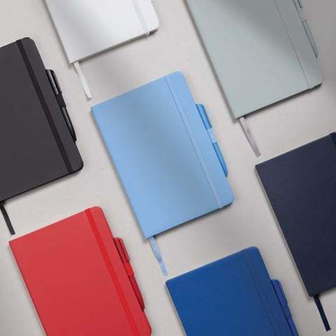Jot down your thoughts and creative inspirations in this elegant A5 RCS certified recycled bonded leather hardcover notebook. Its stylish design boasts a beautiful finish, making it a sophisticated choice for your writing needs. The notebook is equipped with 80 sheets/160 pages of high-quality 70 gm/s white colored lined RCS certified recycled paper. It also features a vertical elastic band and a convenient pen loop, adding to its practicality and charm. Total recycled content: 67% based on total item weight.<br /><br />NotebookFormat: A5<br />NumberOfPages: 160<br />PaperRulingLayout: Lined pages