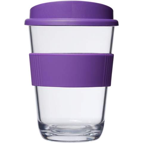 Durable, single-walled tumbler with press-on lid and silicone grip. Tumbler has a glass-like appearance with exceptional clarity. EN12875-1 compliant, dishwasher safe, and microwave safe. Volume capacity is 300 ml. Mix and match colours to create your perfect mug. Made in the UK. Packed in a home-compostable bag. BPA-free.