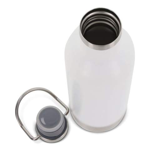 Dubbelwandige vacuüm geïsoleerde thermofles in stoere outdoor uitstraling. De 100% lekvrije fles wordt verpakt in mooie geschenkverpakking. Door het vacuüm tussen de wanden blijven dranken langer op temperatuur. Dranken blijven tenminste 12 uur warm of 24 uur koud.