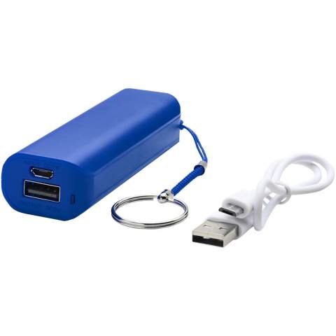 This power bank with a 1,200 mAh rechargeable lithium-ion battery, provides power to charge smartphones, MP3 players and many other devices. It also features a key ring for easy carrying. Includes a USB to Micro USB charging cable. Input 5V/1A, output 5V/1A. Supplied in a white gift box.