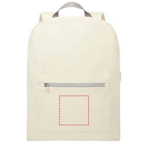 Backpack made of a recycled cotton and polyester blend, with a front zipper pocket and padded shoulder straps. Recycled cotton is manufactured from pre-consumer waste generated by textile factories during the cutting process. Similar colours are blended together so no additional dyeing is required. Due to the nature of recycled cotton, there may be a slight colour variation. This feature distinctly adds to a more authentic appearance.