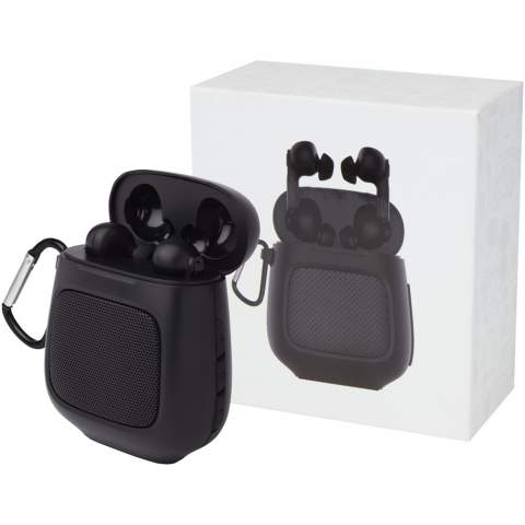 The Remix combines True Wireless earbuds with a Bluetooth® speaker. Once the earbuds are removed from the case they automatically power on and sync to each other. The carrying case also functions as a charging station for the earbuds, as well as a Bluetooth® speaker. The case can charge the earbuds from 0 to 100% four times on a single charge, and the earbuds can be used for at least 4 hours before re-charging is needed. The ergonomic design of the earbuds keeps them comfortably and securely in place when on the go. It takes approximately 2 hours to charge the earbuds and speaker from 0 to 100%. Both the earbuds and speaker have a built-in microphone and music controls for receiving or making phone calls. Bluetooth working range is 10 meters. Medium and Large eartips are included. Delivered in a premium gift box.