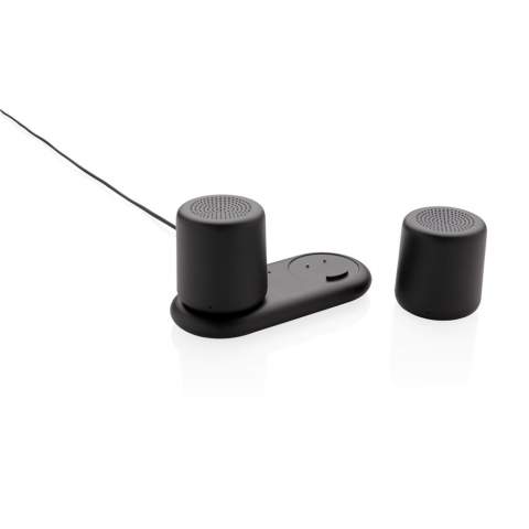 Die beiden 3W Lautsprecher vereinen sich zu perfektem Stereosound und sie lassen sich ganz einfach laden - platzieren Sie sie einfach auf der Ladestation und vermeiden Sie so den Kabelsalat. Beide Lautsprecher haben eine 300mAh Batterie und spielen Ihre Musik somit für bis zu 2h. BT 4.2 sorgt für eine Verbindung auf bis zu 10m. Inklusive einem 120cm langen Micro-USB Kabel, um die Ladebasis auf Ihrem Schreibtisch oder Tisch anzuschließen.<br /><br />HasBluetooth: True<br />NumberOfSpeakers: 2<br />SpeakerOutputW: 3.00
