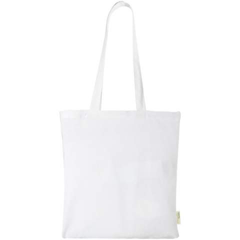 Sustainable tote bag with a large open main compartment, providing plenty of space to carry around all the essentials. The 32 cm long handles makes it comfortable and easy to carry around with you wherever you go. This tote bag is made in India with GOTS certified 140 g/m² organic cotton and is OEKO-Tex certified. Resistance up to 5 kg weight.