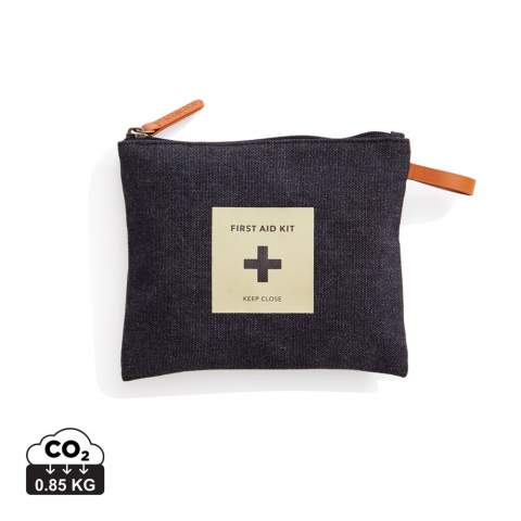 A first aid kit from our popular Asado-series. The fabric bag with a zipper contains everything you need in case of minor accidents such as band-aids, scissors, bandages, etc. Packed in a plastic bag.