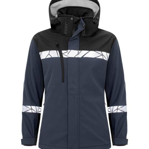 • Functionele jas van wind- en waterafstotend softshell materiaal, rits aan de voorkant bedekt met een flap om tocht en waterlekkage te voorkomen <br />• Borstzak aan de rechterkant met interne houder voor een ID-kaart, ook zijzakken aan beide zijden met ritssluiting <br />• Open binnenzakken <br />• Verlengd achterpand <br />• Afneembare capuchon, verstelbaar met trekkoord <br />• Verstelbare manchetten met klittenband en verstelbare taille met trekkoord <br />• Waschipzakje in de linker binnennaad<br /><br />Getest voor industrieel wassen volgens ISO 15797<br />Verhoogde zichtbaarheid volgens EN 17353<br />Oeko-Tex 100 gecertificeerd<br />Geleverd in een biobased, composteerbare polybag