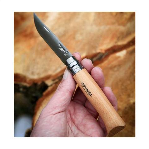 Pocket knife from the Opinel brand. The blade of this knife is made from stainless Sandvik 12C27 steel. The handle is made from beech wood, finished with a layer of varnish to protect against moisture and dirt. 95% of this wood comes from French, sustainably managed companies. When opened, the knife has a length of 19 cm and is secured with a Virobloc® system lock. This knife is ideal for picnics, barbecuing, fishing or tracking. An everyday pocket knife that that can be used for a diverse range of tasks. Made in France. Please note local rules may apply regarding the possession and/or carrying of knives or multitools in public.