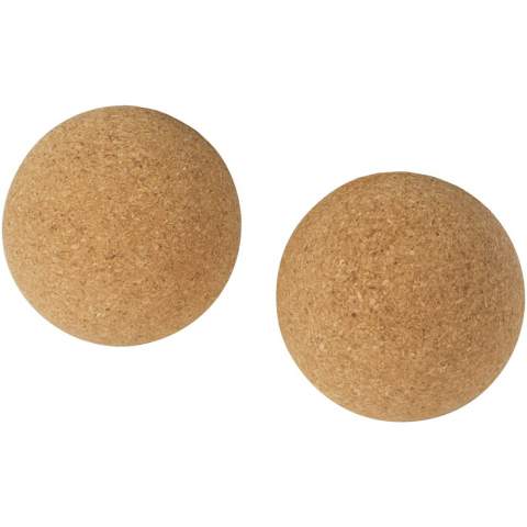 Yoga ball made from cork. Cork is a natural material derived from the bark of cork oak trees. It is often used in various products due to its unique properties, such as being lightweight, durable, more sustainable and providing a non-slip surface. It has a natural texture that provides excellent grip, even when the ball become slightly moist from sweat during yoga practice. Diameter: 6.5 cm. The pouch is made of recycled polyester.