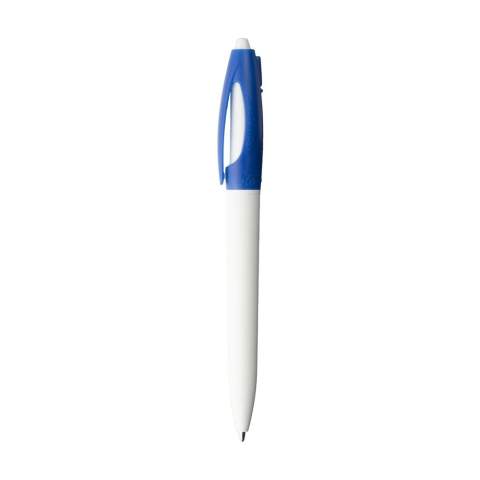 Blauwschrijvende balpen met een moderne, gekleurde clip van het merk Stilolinea®. De houder is gemaakt van PLA, een materiaal afgeleid van plantaardige vezels. Volledig biologisch afbreekbaar en composteerbaar, en afkomstig van 100% hernieuwbare bronnen. Met 'from plants' in hoog reliëf op de zijkant van de clip. Made in Italy.
