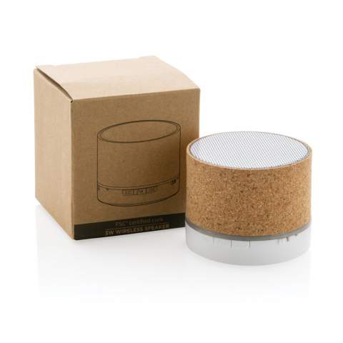 3W wireless speaker made with FSC® 100% cork casing. The speaker is equipped with a 400 mAh battery to ensure up to 3 hours of playing time and BT5.1 for smooth connection and clear sound. The speaker has an integrated light when switched on. Connection range up to 10 metres. With mic and pick up function to answer calls. Packed in FSC mix FSC® box. Including RCS certified recycled TPE charging cable. Item and accessories 100% PVC free.<br /><br />HasBluetooth: True<br />NumberOfSpeakers: 1<br />SpeakerOutputW: 3.00<br />PVC free: true
