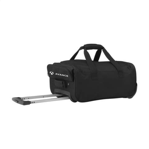 Practical, 18” trolley/weekend bag approved as hand luggage, made of 600D polyester. With telescopic handle, 2 wheels, carrying straps and a handle. This allows one to transport the bag in different ways. The bag has a large main compartment, 2 zipper pockets and a mesh pocket with a zipper on the inside. Contents approx. 35 litres.