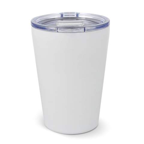 Introducing 'Murray,' our 300ml T-ceramic mug with a lid. Enjoy your drinks on the go in this stylish and practical solution. The ceramic interior provides numerous benefits, including easy cleaning, odor and taste residue elimination after washing, and superior thermal insulation. Crafted from 90% recycled post-consumer stainless steel.