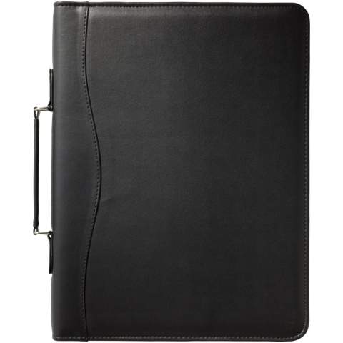 Conférencier zippé avec poignée, passant pour stylo, reliure à anneaux, poche zippée et compartiments pour documents. Bloc-notes de 20 pages à lignes fourni. Stylo et accessoires non fournis.