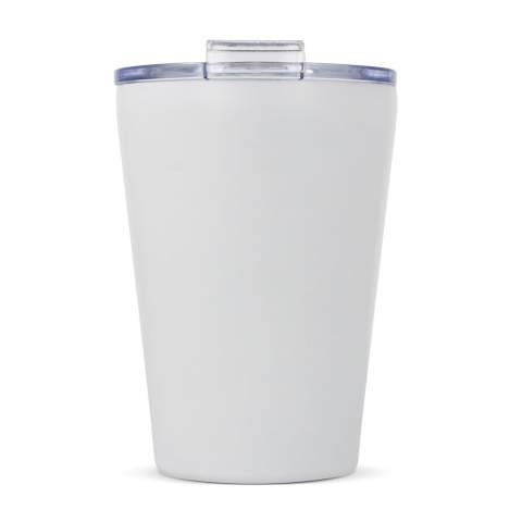 Introducing 'Murray,' our 300ml T-ceramic mug with a lid. Enjoy your drinks on the go in this stylish and practical solution. The ceramic interior provides numerous benefits, including easy cleaning, odor and taste residue elimination after washing, and superior thermal insulation. Crafted from 90% recycled post-consumer stainless steel.