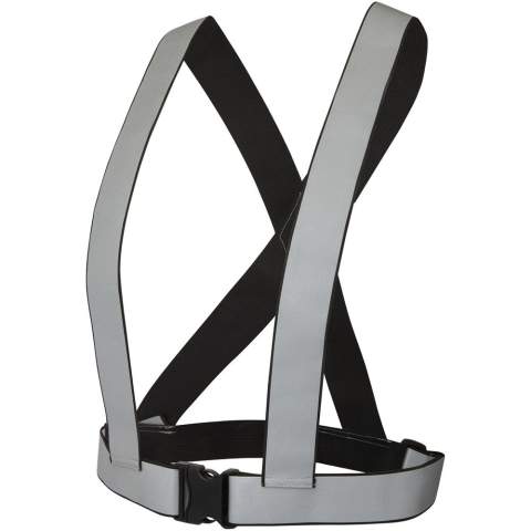 Reflective safety harness and vest made from ultra lightweight and comfortable elastic band fabric, with a 3.5 cm wide reflective part on both front and back. The elastic bands and buckle are adjustable to make the vest fit properly. The reflective stripes light up in the dark so that you are clearly visible at all times. Ideal to use when cycling, running or walking. These garments bear CE marking to demonstrate compliance with EU Regulation 2016/425/EU Personal Protective Equipment Category II.
