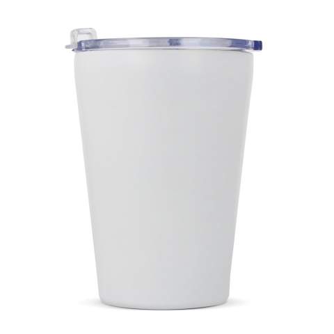 Introducing 'Murray,' our 300ml T-ceramic mug with a lid. Enjoy your drinks on the go in this stylish and practical solution. The ceramic interior provides numerous benefits, including easy cleaning, odor and taste residue elimination after washing, and superior thermal insulation. Crafted from 90% recycled post-consumer stainless steel.
