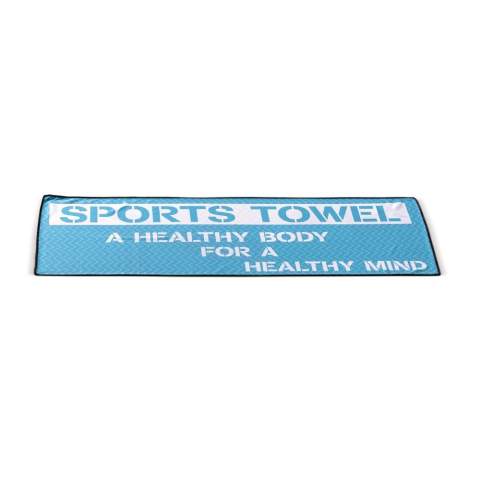 Sneldrogende microfiber handdoek (150g/m², 300x800mm). Inclusief een custom-made full-colour opdruk aan één zijde (optioneel twee zijden). De kleur van de zoom kan naar wens aangepast worden.