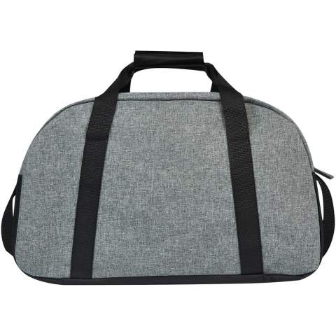 The Reclaim GRS recycled two-tone sport duffel bag is made from 100% recycled materials on the exterior, and it features a vertical zippered front pocket and a roomy zippered main compartment. Webbing wrapped carry handles and adjustable shoulder straps for your carrying comfort, making it suitable for sport activities.  