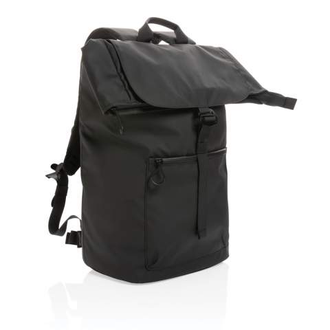 This Impact AWARE™ 300D waterresistant 15.6" laptop backpack is the ideal backpack for students and commuters alike. This super practical daypack guarantees quick access and protects your items from the rain. An inner pocket with a laptop compartment stows laptops securely and safely when you are caught in the rain. The bag has a padded back for extra comfort during your commute. The exterior and interior is made with 100% recycled polyester. With AWARE™ tracer that validates the genuine use of recycled materials. Each bag saves 10.7 litres of water and has reused 18 0.5L PET bottles. 2% of proceeds of each Impact product sold will be donated to Water.org. PVC free.<br /><br />FitsLaptopTabletSizeInches: 15.6<br />PVC free: true
