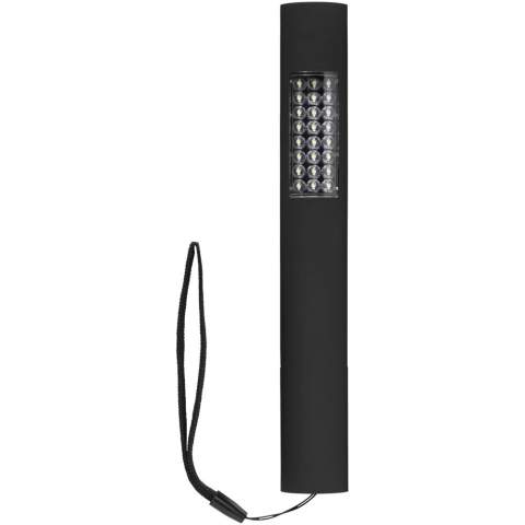 Slanke, magnetische zaklantaarn met 3 lichtstanden - 4 LED knipperlicht, 24 LED normaal licht en combinatie van beide. Magnetische achterzijde voor bevestiging op metalen oppervlakken, Aan-/uitdrukknop. Nylon draagriempje. Incl. batterijen. Geleverd in een STAC geschenkverpakking. Exclusief ontwerp.
