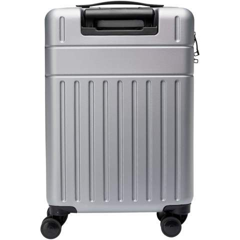 Constructed with impact-resistant recycled plastic and RPET lining, the 20” Rover cabin trolley stands for sustainability as much as quality. It features a double-tube aluminium frame, 360 degree 4-wheel spinner, an integrated TSA combination lock, an easy grab handle for comfort, and interior divider organiser compartments. Can be brought as hand luggage on most mainstream airlines. This trolley is GRS certified, including the printing, making it a more sustainable choice.