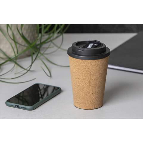 WoW! Natural and reusable coffee-to-go cup. The outside of the cup is made of cork, which is both biodegradable and renewable. The inside of the cup is made of a compostable material called polylactide (PLA). The two are fused together using a patented technique (which does not involve the use of glue) to create a double wall that is not only durable, but also keeps your drink warm for hours. The perfect combination of design, functionality and durability. Capacity 350 ml.  About PLA  Polylactide, or Polylactic Acid (PLA) is a thermoplastic aliphatic polyester derived from renewable resources. What does this mean? It means that PLA is a biodegradable material made from corn starch produced by plants - natural and renewable. Lactic acid is produced by the fermentation of that corn starch, creating the fibres used to make PLA. This environmentally friendly process converts natural resources into the ideal sustainable material. Each item is supplied in an individual brown cardboard box.