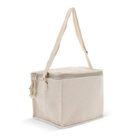 This square cooler bag made of 100% cotton is ideal for keeping your items cold. It has a carry handle for ease of use.