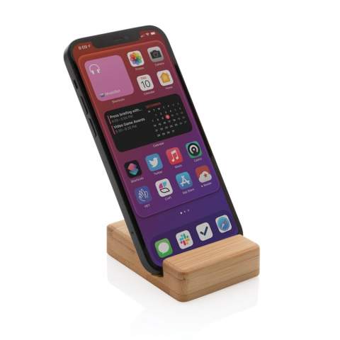 Phone stand made from completely natural bamboo.  Perfect on your desk or when you are working from home.