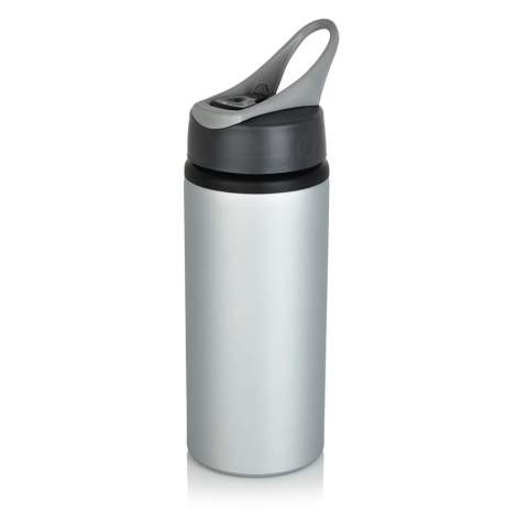 Duurzame enkelwandige aluminium sportfles met schroefdop en inklapbare drinktuit. BPA-vrij. Inhoud 600 ml.