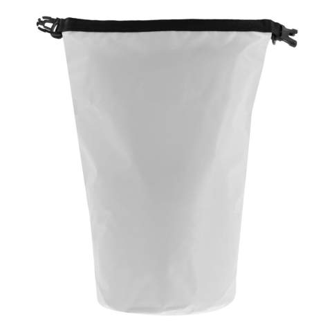Waterwerende tas voor bijvoorbeeld op het strand, op de boot of tijdens een wandeling. Gevuld met lucht blijft de tas in noodgevallen ook tijdelijk op het water drijven. Met de extra ring en karabijnhaken is deze tas ook eenvoudig als schoudertas te gebruiken. Waterafstotend IPX6, bestand tegen hoge druk waterstromen uit alle richtingen. Houd de tas niet onder water.