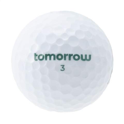 Recycled quality golf balls from the Tomorrow golf brand. These sustainable golf balls are made from used golf balls. They have a 100% recycled core (polybutadiene), a soft Surlyn resin outer and a 352 Bee panel pattern.  More than 420 million golf balls are lost worldwide every year. By collecting and recycling these, we can reduce the burden on the environment.  Each ball replaces the use of 39 grams of new rubber compared to the production of a traditional golf ball.  Feel the power of sustainability, experience the best performance on the golf course and minimize your carbon footprint. European design. Made in Europe.  Packed per 12 pieces in a kraft box made from environmentally friendly material. The price listed is per ball.