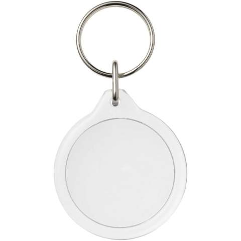 Transparenter, runder I7-Schlüsselanhänger mit metallenem Schlüsselring. Der Metallring bietet ein flaches Profil, das sich ideal für Mailings eignet. Durchmesser des Druckeinsatzes: 3,3 cm.