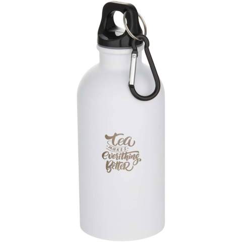 Always stay hydrated with this durable yet lightweight 400 ml water bottle made from RCS certified recycled stainless steel with a matte finish. It’s the perfect companion for sports, day trips or the office. The single-walled Oregon bottle has a twist-off cap and offers plenty of space to add any kind of logo. Clip the attached carabiner (not suitable for climbing) securely to a bag to keep it from getting lost.
