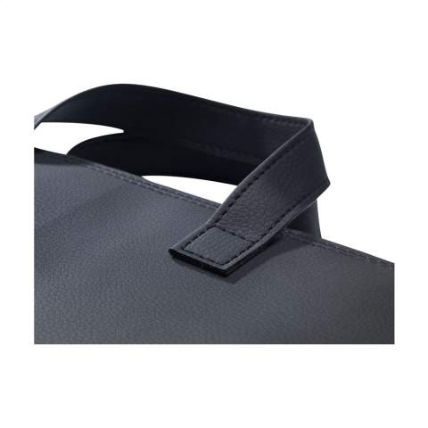 With a luxurious, design, this 15-16-inch laptop bag from the MADE out of brand, made from vegan leather. The vegan leather is a plant-based alternative to leather and made from recycled apple pulp. It has the look and feel of real leather. The waste from the apples is processed and then combined with a mix of PU, polyester and cotton. This laptop bag has a YKK zipper, 2 handles and a front pocket. The spacious main compartment is neatly finished with a 100% recycled PET lining, and offers enough space for a charger, documents and a notepad. Suitable for storing and safely transporting a laptop up to 16-inches. Keep everything in one place, even when you are on the go. This top product is handmade. Dutch design. Made in Holland.