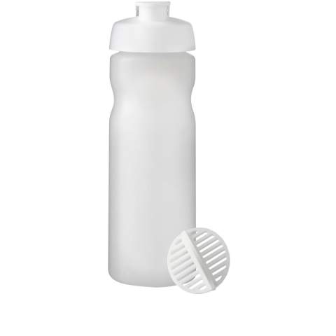 Einwandige Sportflasche mit Shaker-Ball zum problemlosen Mischen von Protein-Shakes. Ausgestattet mit einem auslaufsicheren Deckel mit Klappverschluss. Das Fassungsvermögen beträgt 650 ml. Hergestellt in Großbritannien. BPA-frei. EN12875-1 - konform und spülmaschinengeeignet.
