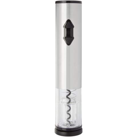 Electric wine opener in combination with a foil cutter, a pourer and a stopper. It works with 4 AA batteries (not included).