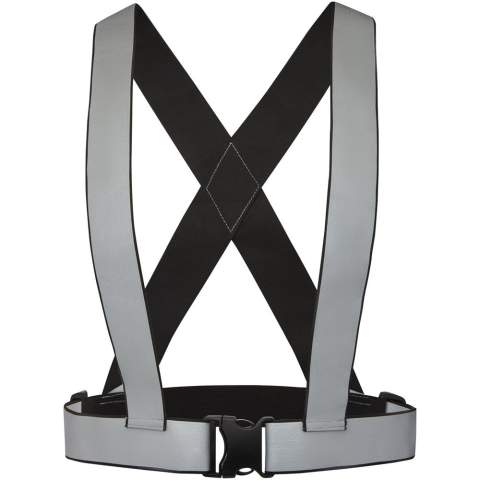 Reflective safety harness and vest made from ultra lightweight and comfortable elastic band fabric, with a 3.5 cm wide reflective part on both front and back. The elastic bands and buckle are adjustable to make the vest fit properly. The reflective stripes light up in the dark so that you are clearly visible at all times. Ideal to use when cycling, running or walking. These garments bear CE marking to demonstrate compliance with EU Regulation 2016/425/EU Personal Protective Equipment Category II.