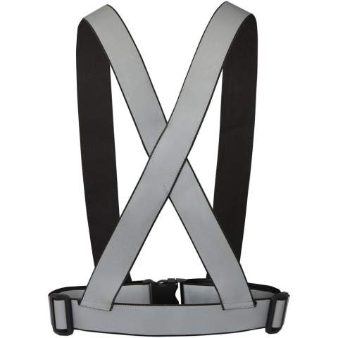 Reflective safety harness and vest made from ultra lightweight and comfortable elastic band fabric, with a 3.5 cm wide reflective part on both front and back. The elastic bands and buckle are adjustable to make the vest fit properly. The reflective stripes light up in the dark so that you are clearly visible at all times. Ideal to use when cycling, running or walking. These garments bear CE marking to demonstrate compliance with EU Regulation 2016/425/EU Personal Protective Equipment Category II.